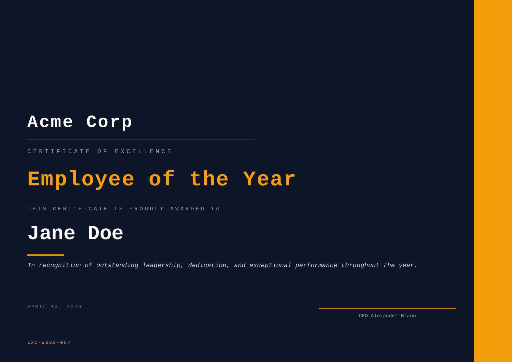 Certificate of Excellence – Dark Elegant template preview