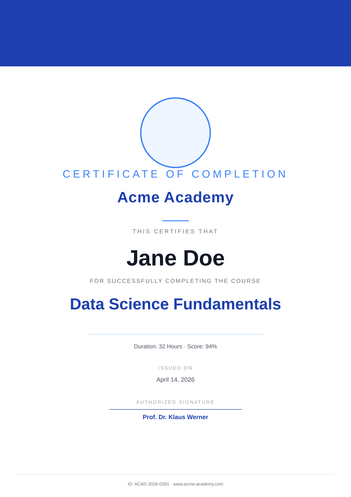 Academic Certificate – Clean Blue template preview