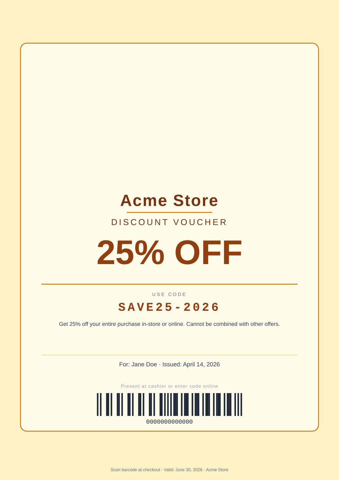 Discount Voucher – Barcode template preview