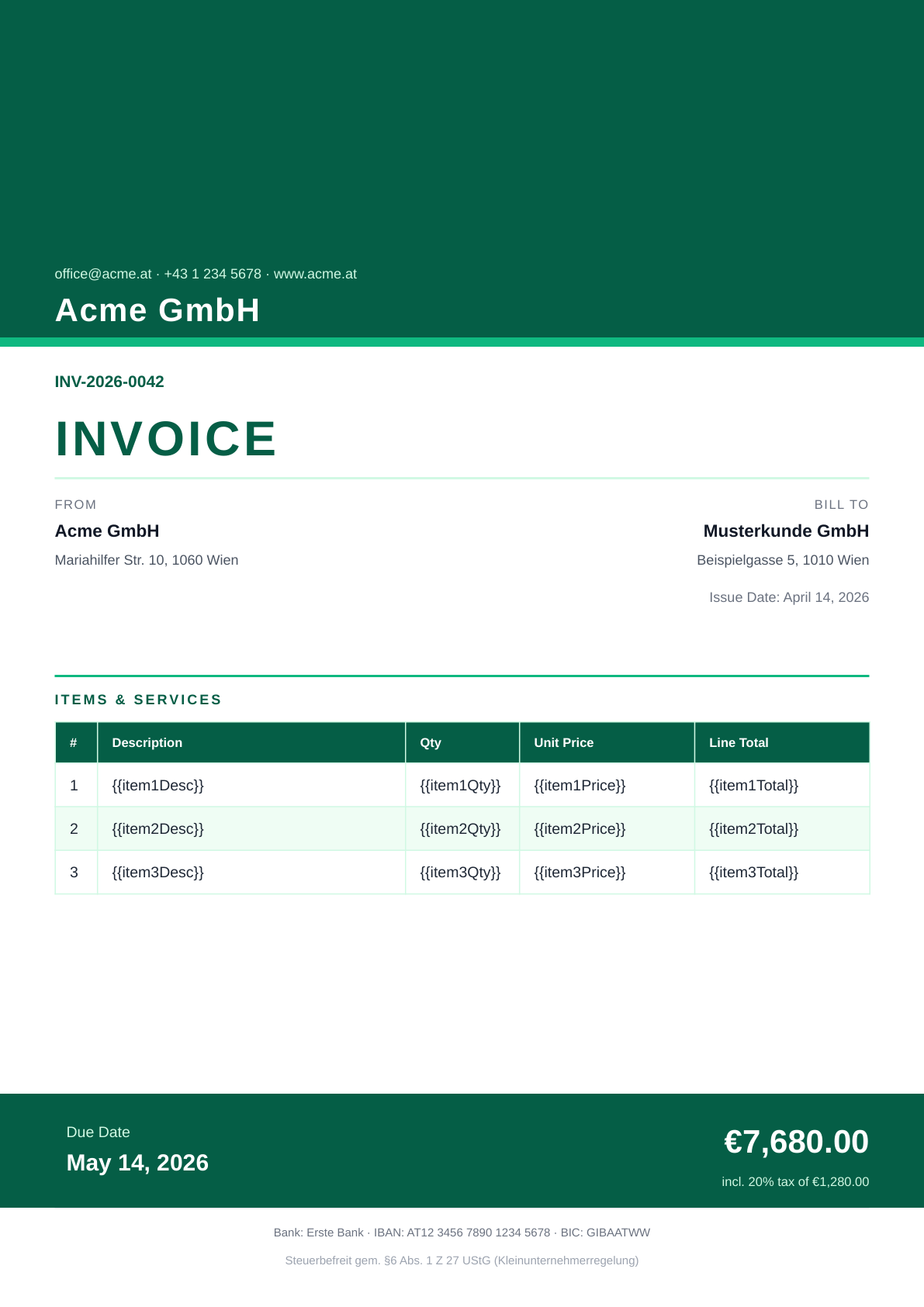 Invoice – Bold Green Dark template preview